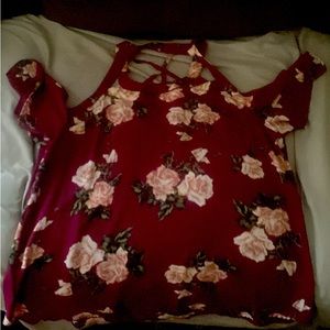 Maroon flowered blouse